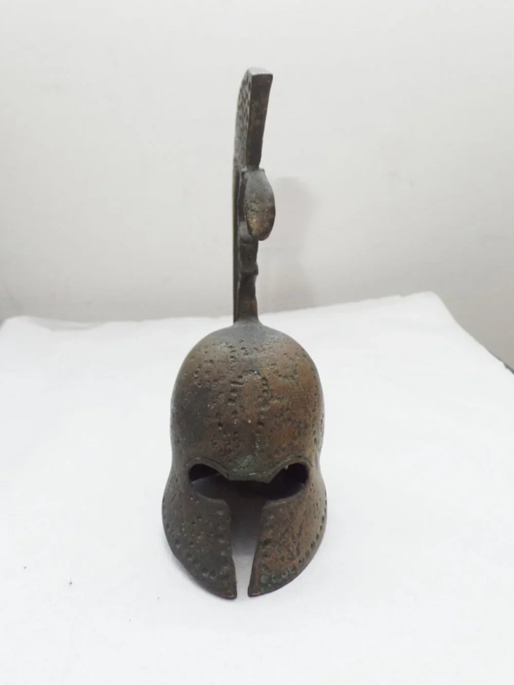 Vintage 5”  Greek Bronze Helmet w/ Patina Spartan Desk Bell